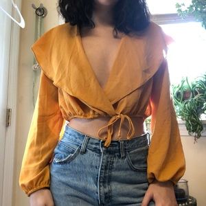 NWT mustard deep plunge crop top